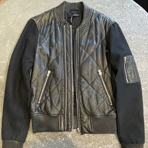 The Kooples Black Quilted Lambskin & Wool Bomber Jacket